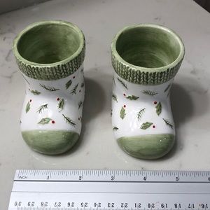2 Christmas stocking shaped votive holders
